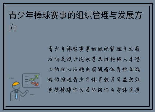 青少年棒球赛事的组织管理与发展方向