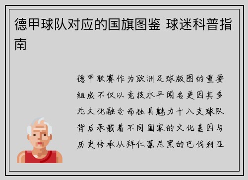 德甲球队对应的国旗图鉴 球迷科普指南